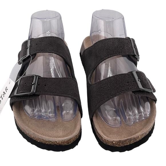 TF Star Brown Slide Buckle Leather Suede Sandals Size 8M NWT - Picture 4 of 7